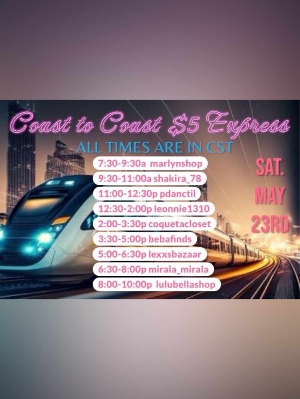 Join me May 23 ,$5 STARTS COAST TO COST TRAIN SHOW!
